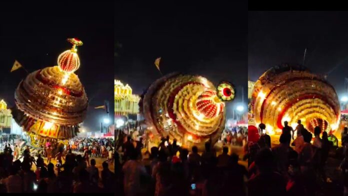 ಮಂಗಳೂರು | ಬಪ್ಪನಾಡು ಶ್ರೀ ದುರ್ಗಾಪರಮೇಶ್ವರಿ ದೇವಸ್ಥಾನದ ರಾತ್ರಿ ರಥೋತ್ಸವದ ಸಂದರ್ಭ ಮುರಿದು ಬಿದ್ದ ರಥದ ಮೇಲ್ಭಾಗ ಭಕ್ತಾಧಿಗಳು ಪಾರು