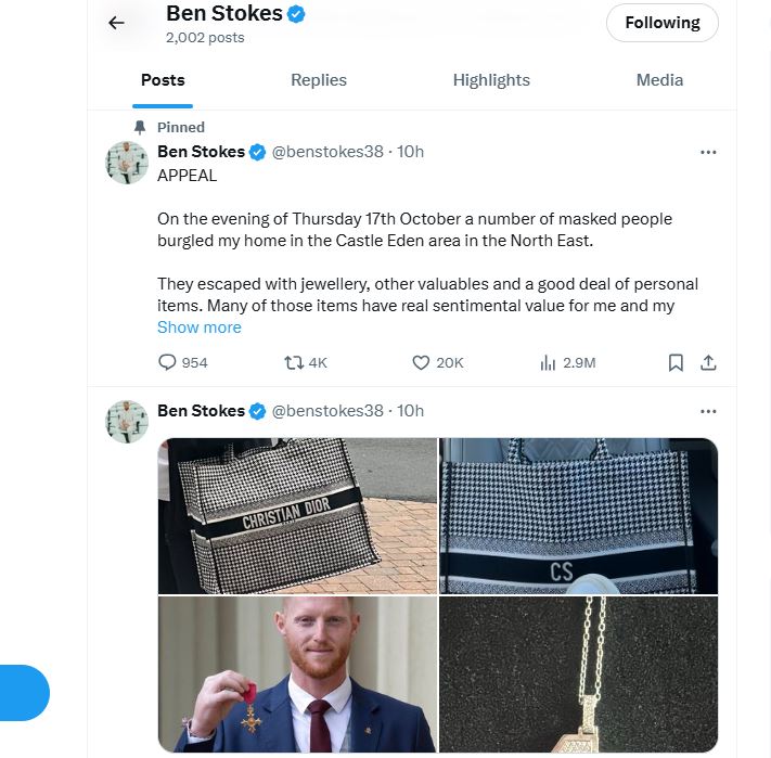 Ben stokes Twitter