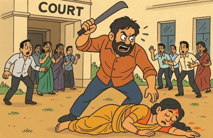 ಬೆಳಗಾವಿ : ನ್ಯಾಯಾಲಯದ ಆವರಣದಲ್ಲಿಯೇ ಪತಿಯಿಂದ ಪತ್ನಿ ಮೇಲೆ ಮಾರಣಾಂತಿಕ ಹಲ್ಲೆ