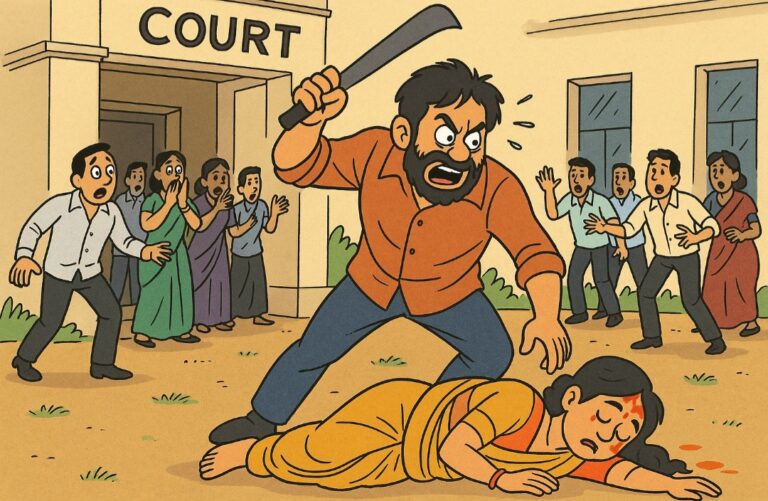 ಬೆಳಗಾವಿ : ನ್ಯಾಯಾಲಯದ ಆವರಣದಲ್ಲಿಯೇ ಪತಿಯಿಂದ ಪತ್ನಿ ಮೇಲೆ ಮಾರಣಾಂತಿಕ ಹಲ್ಲೆ