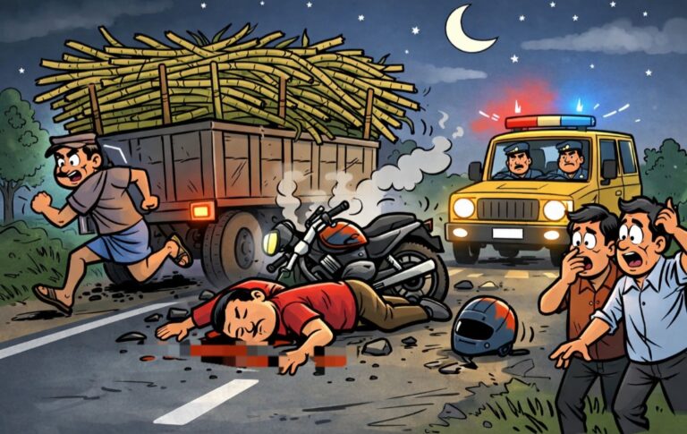 ಬೆಳಗಾವಿ : ರಸ್ತೆ ಬದಿ ನಿಲುಗಡೆ ಮಾಡಿದ ಕಬ್ಬು ತುಂಬಿದ ಟ್ರ್ಯಾಕ್ಟರ್&zwnj;ಗೆ ಬೈಕ್ ಡಿಕ್ಕಿಬೈಕ್ ಸವಾರ ಸ್ಥಳದಲ್ಲೇ ಸಾವು