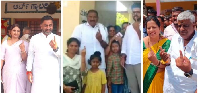 ವಿಧಾನಸಭಾ ಚುನಾವಣೆಯಲ್ಲಿ ಕುಟುಂಬ ಸಹಿತ ಮತ ಚಲಾಯಿಸಿದ ಅಭ್ಯರ್ಥಿಗಳು